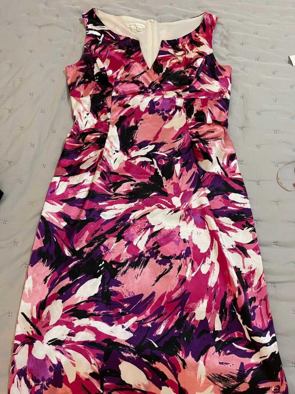 LIKE NEW SZ 12 London Times Pink Purple Floral Sleeveless Ruched Sheath - Picture 3 of 9